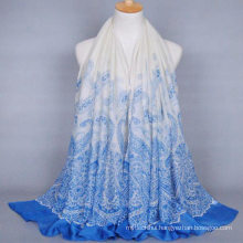 Hot sale new design women long plain cashew printing voile shawl India hijab